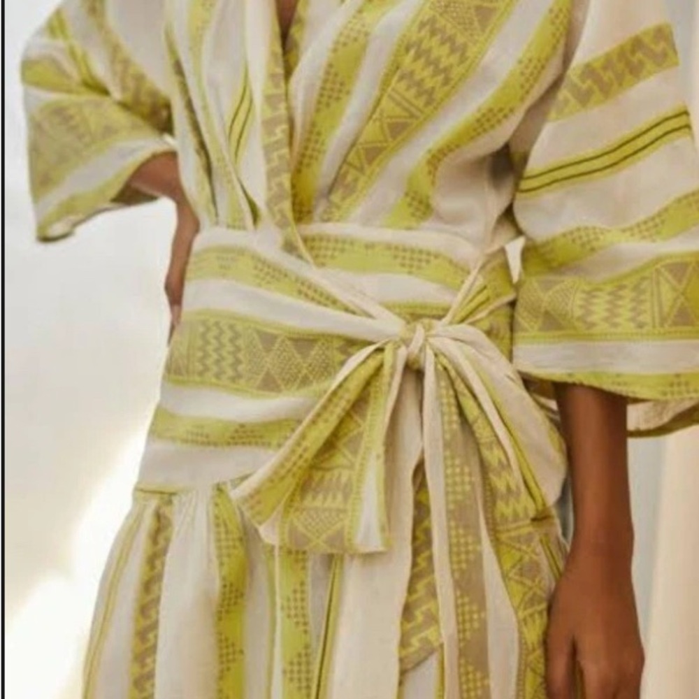 Anthropologie Devotion Twins Green Boho Belted Wrap Mini Dress Women’s Medium